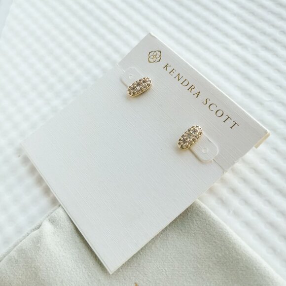 Kendra Scott Gold White Crystal Grayson Stud Earrings NEW - Picture 2 of 4